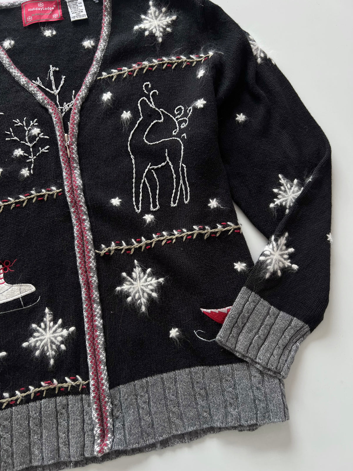 HolidayLodge Christmas Embroidered Sweater Zipper-Bust 50