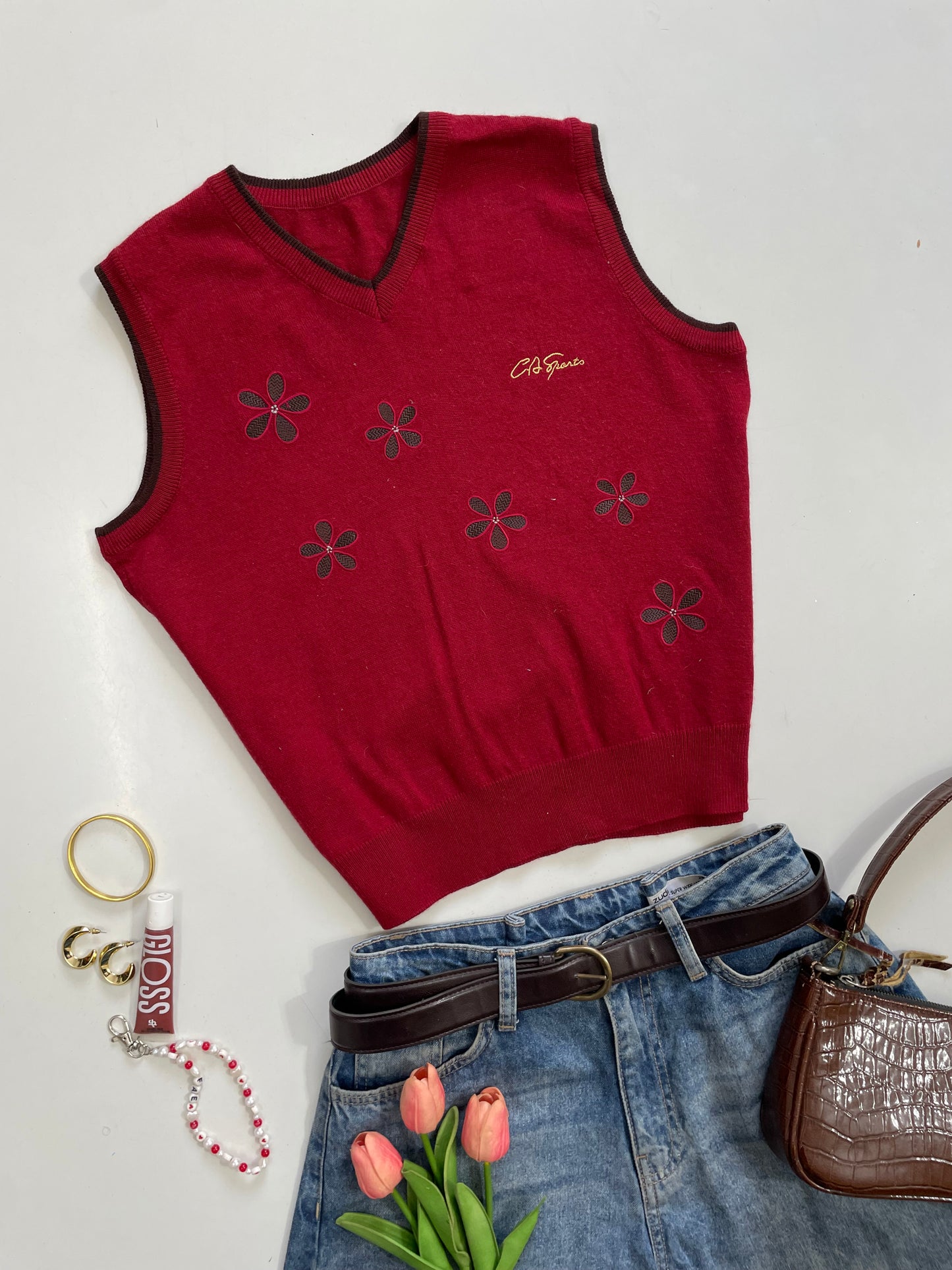 Embroidered Soft Sweater Vest - Bust 34 to 36