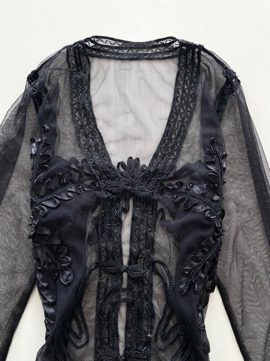 Chinese Embroidered Sheer Vintage Top-Bust 46