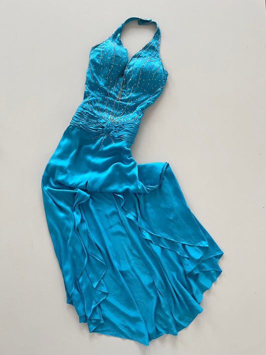 Jovani 100% Silk Embroidered Halter Neck Vintage Dress-Bust 32