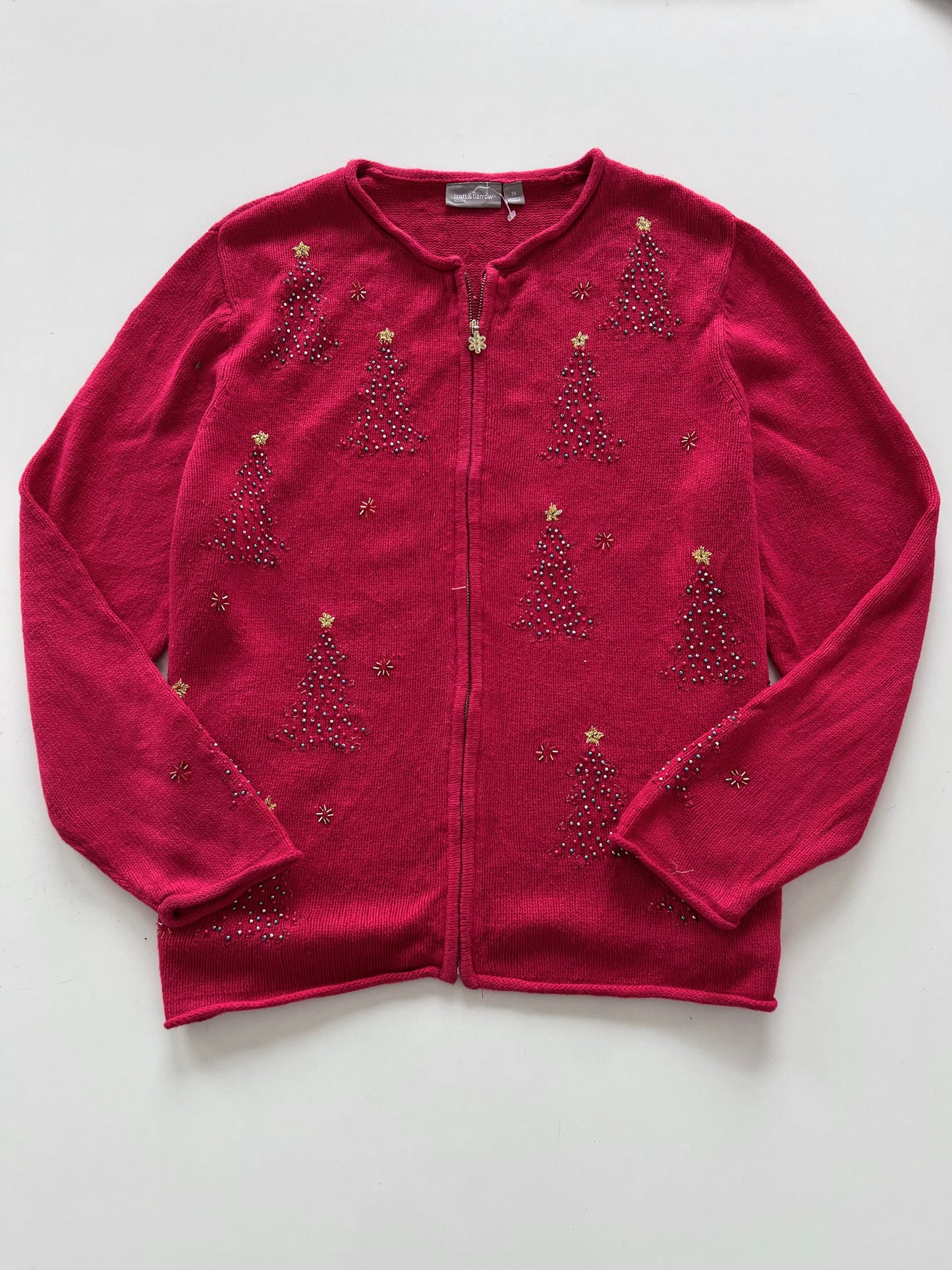 Croft & Barrow Embroidered Christmas Zipper-Bust 50