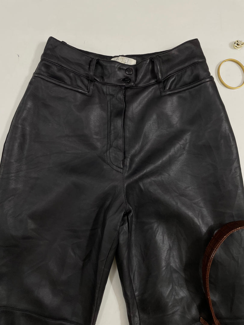 Porque Black Faux Leather Pants - Waist 24