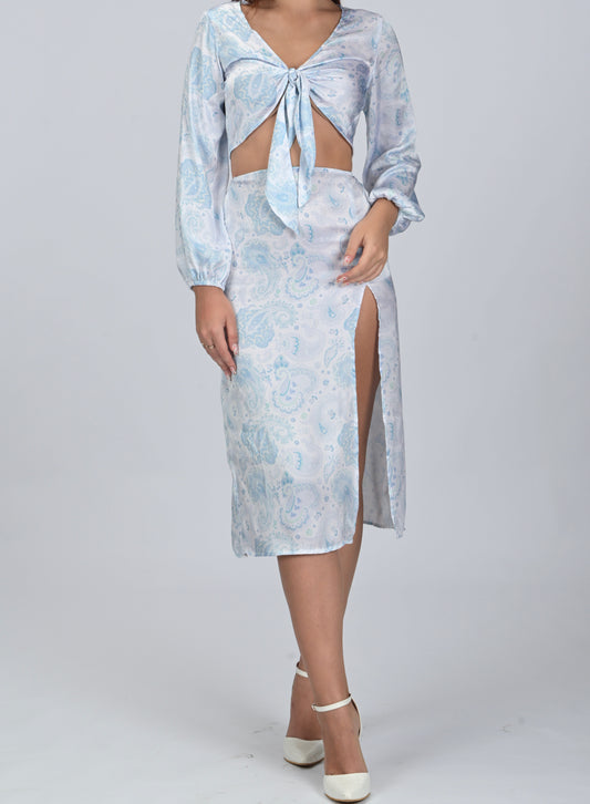 Satin Paisley Slit Skirt