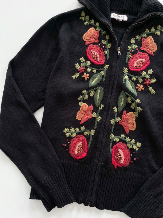 Tiara International Embroidered Zipper Sweater-Bust 44
