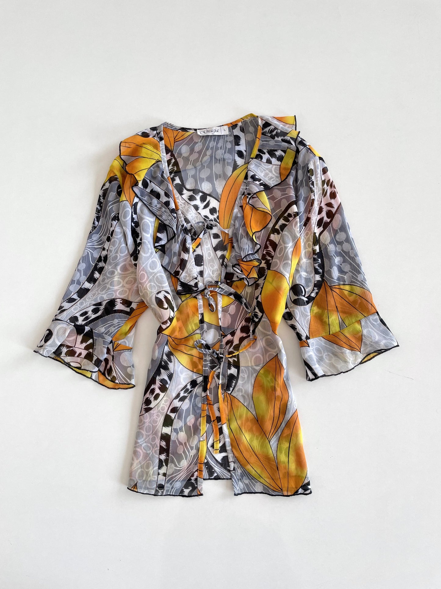 Vintage Ruffle Sheer Top-Bust 44 to 46