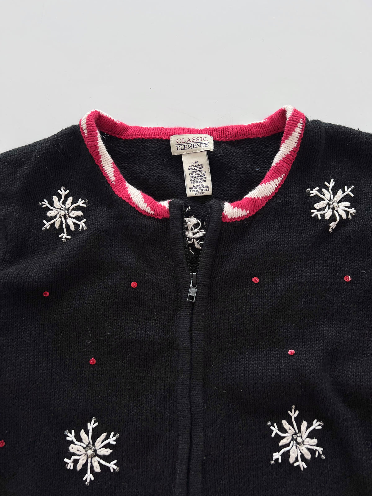 Classic Elements Embroidered Christmas Zipper Sweater-Bust 46