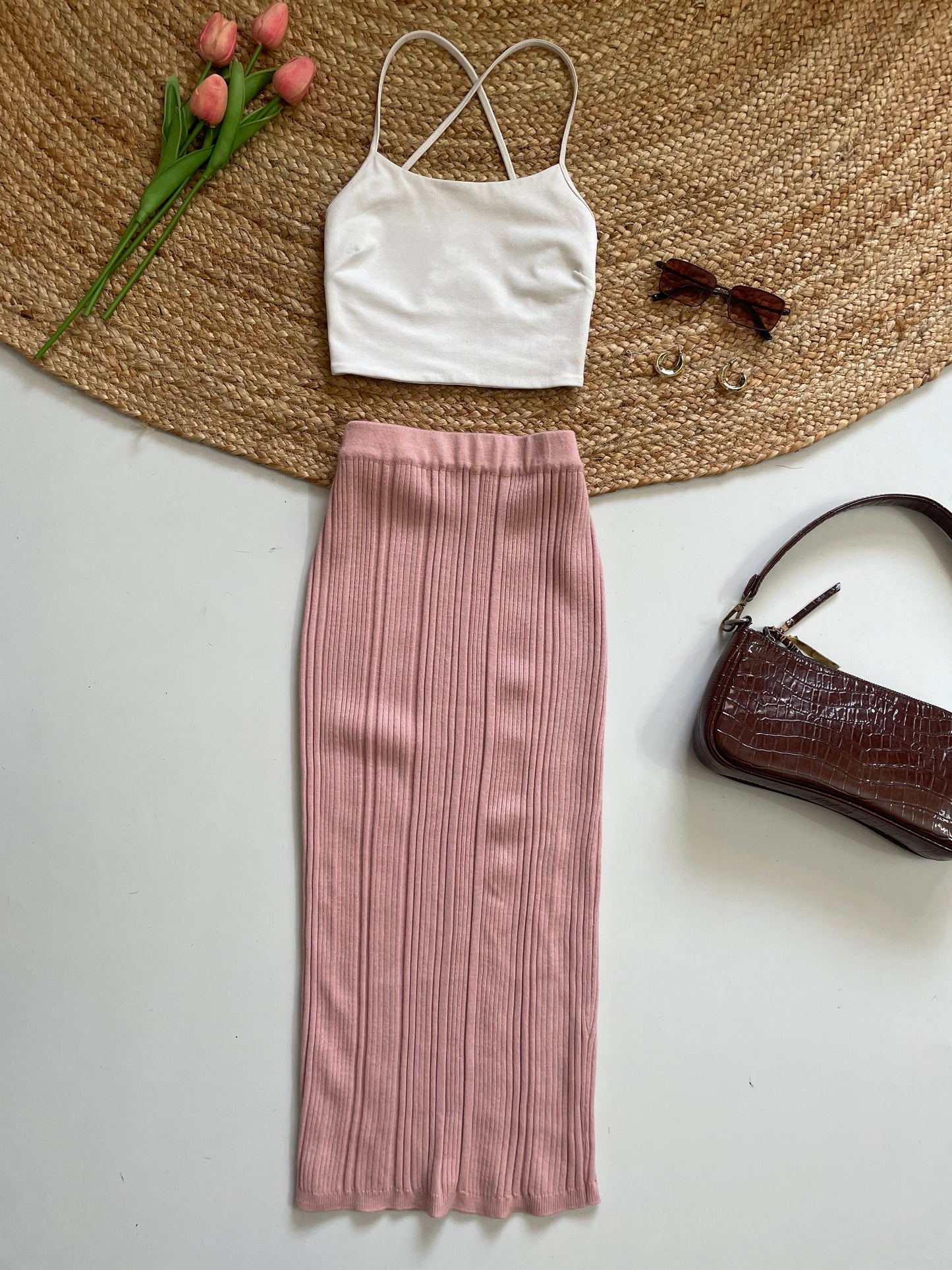 BABY PINK RIBBED SKIRT - WAIST 26 to 30