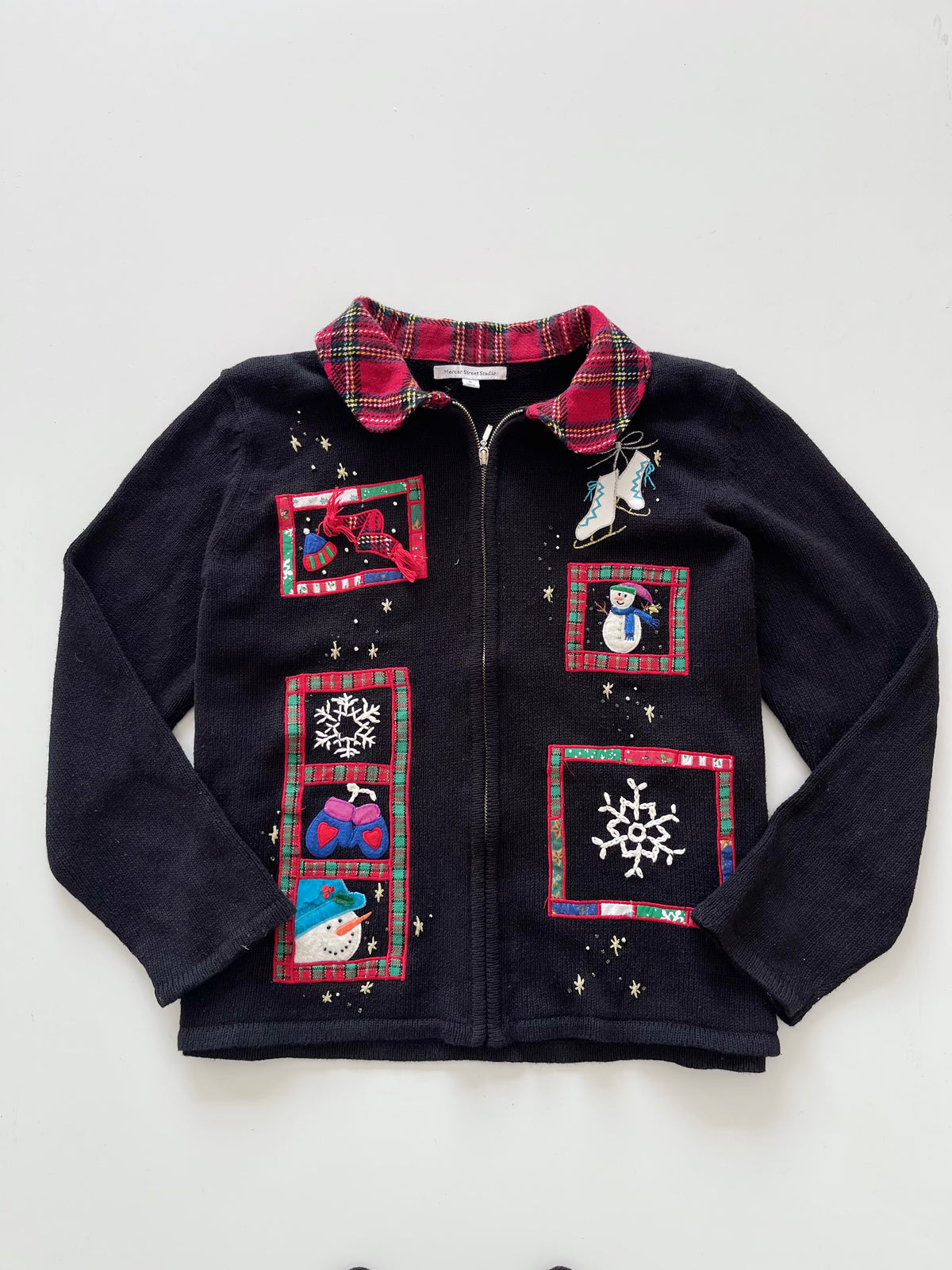 Mercer Street Studio Embroidered Christmas Zipper Sweater-Bust 48