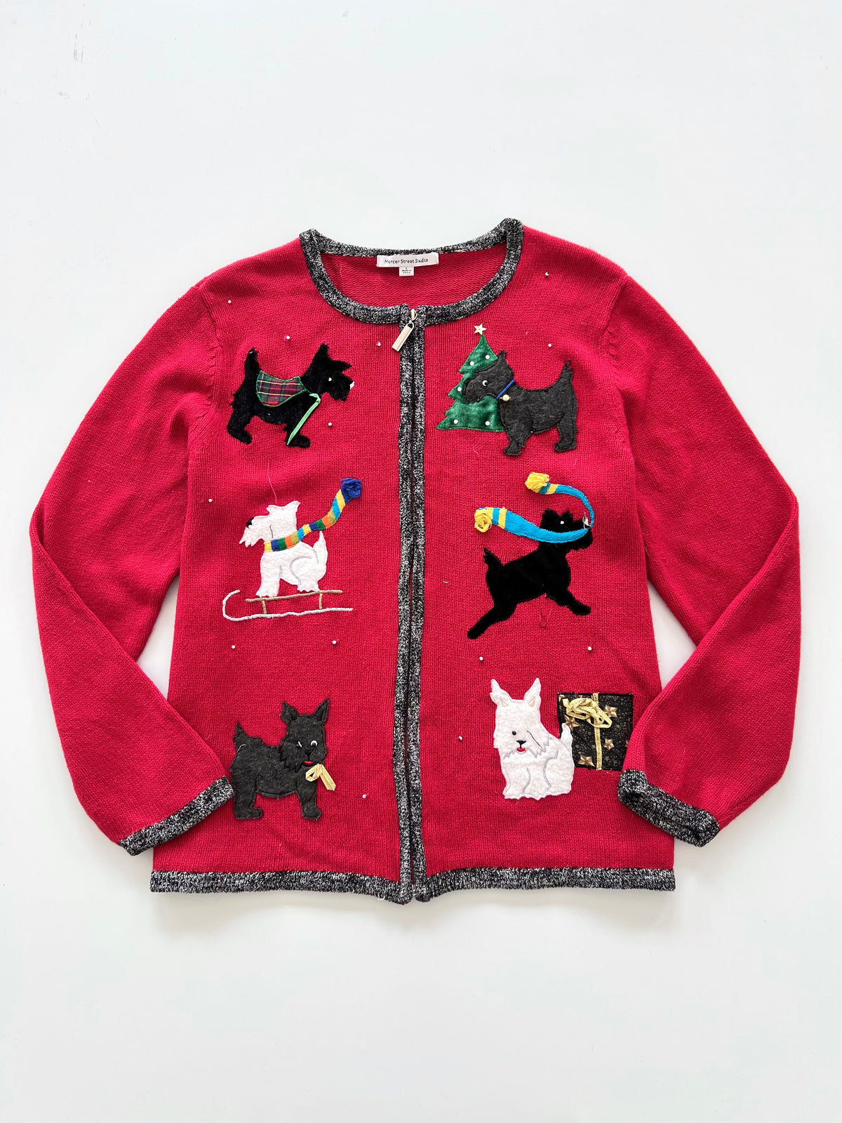 Mercer Street Studio Embroidered Christmas Zipper Sweater-Bust 42