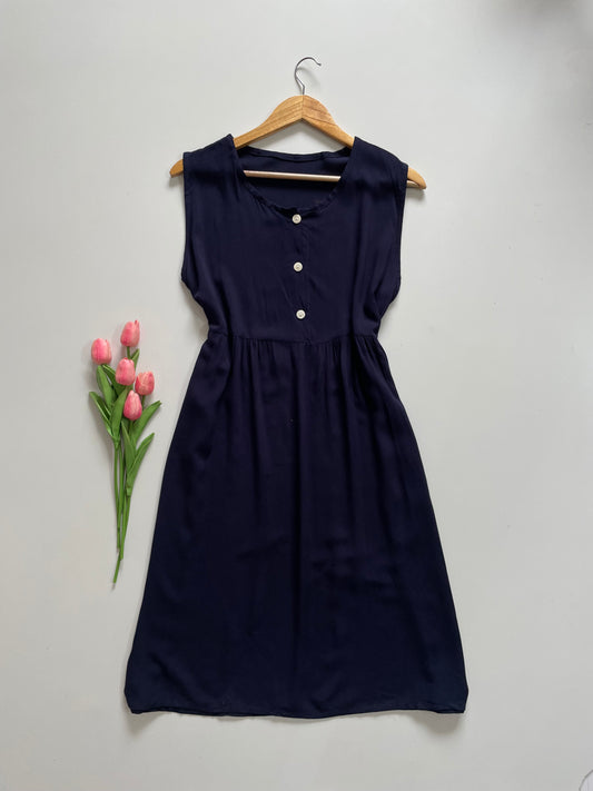 RAYON COTTON MIDNIGHT BLUE DRESS - BUST 38