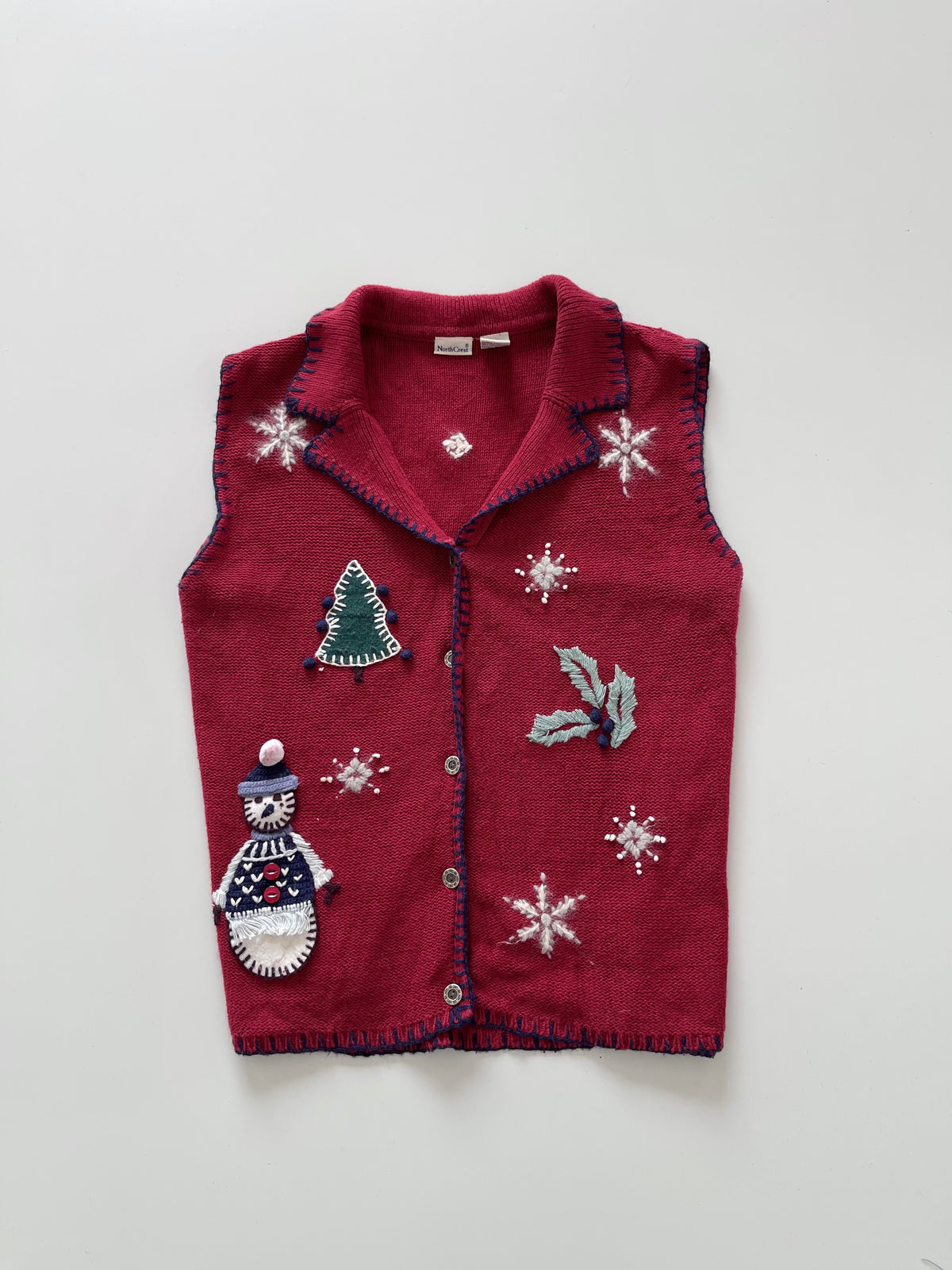 North Crest Embroidered Christmas Vest Sweater-Bust 44