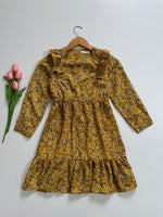 Load image into Gallery viewer, MUSTARD FLORAL KOREAN DRESS - BUST 28 (Kid’s Size)
