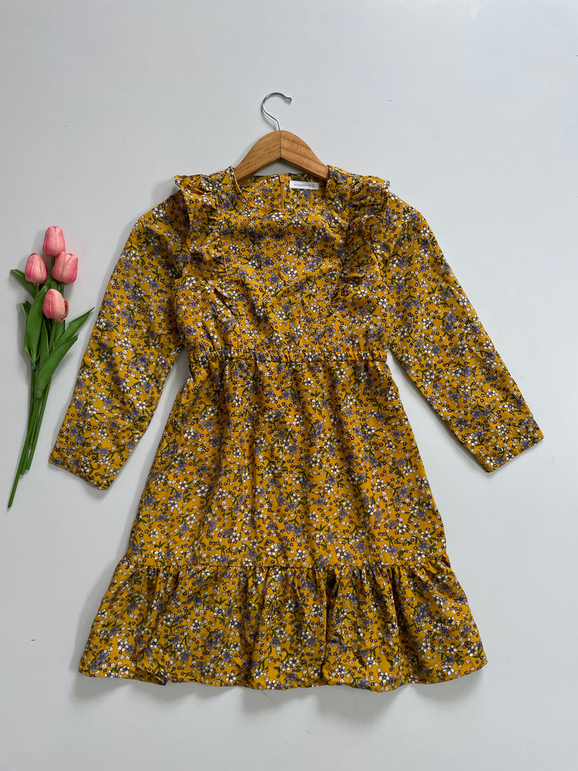 MUSTARD FLORAL KOREAN DRESS - BUST 28 (Kid’s Size)