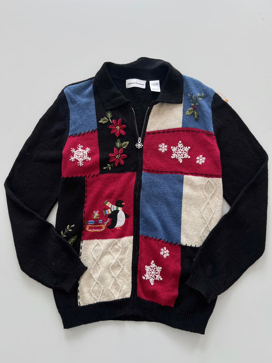 Alfred Dunner Embroidered Christmas Sweater Zipper-Bust 44
