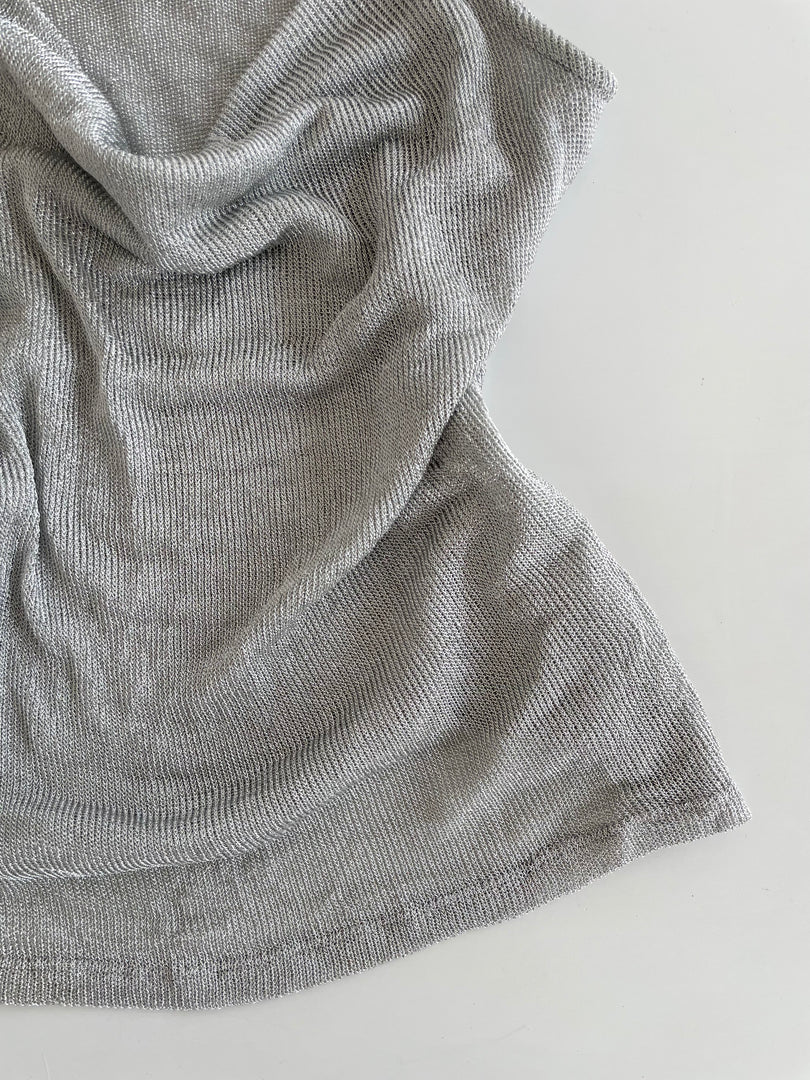 Silver Shimmer Cowl Neck Sheer Top-Bust 36 to 38