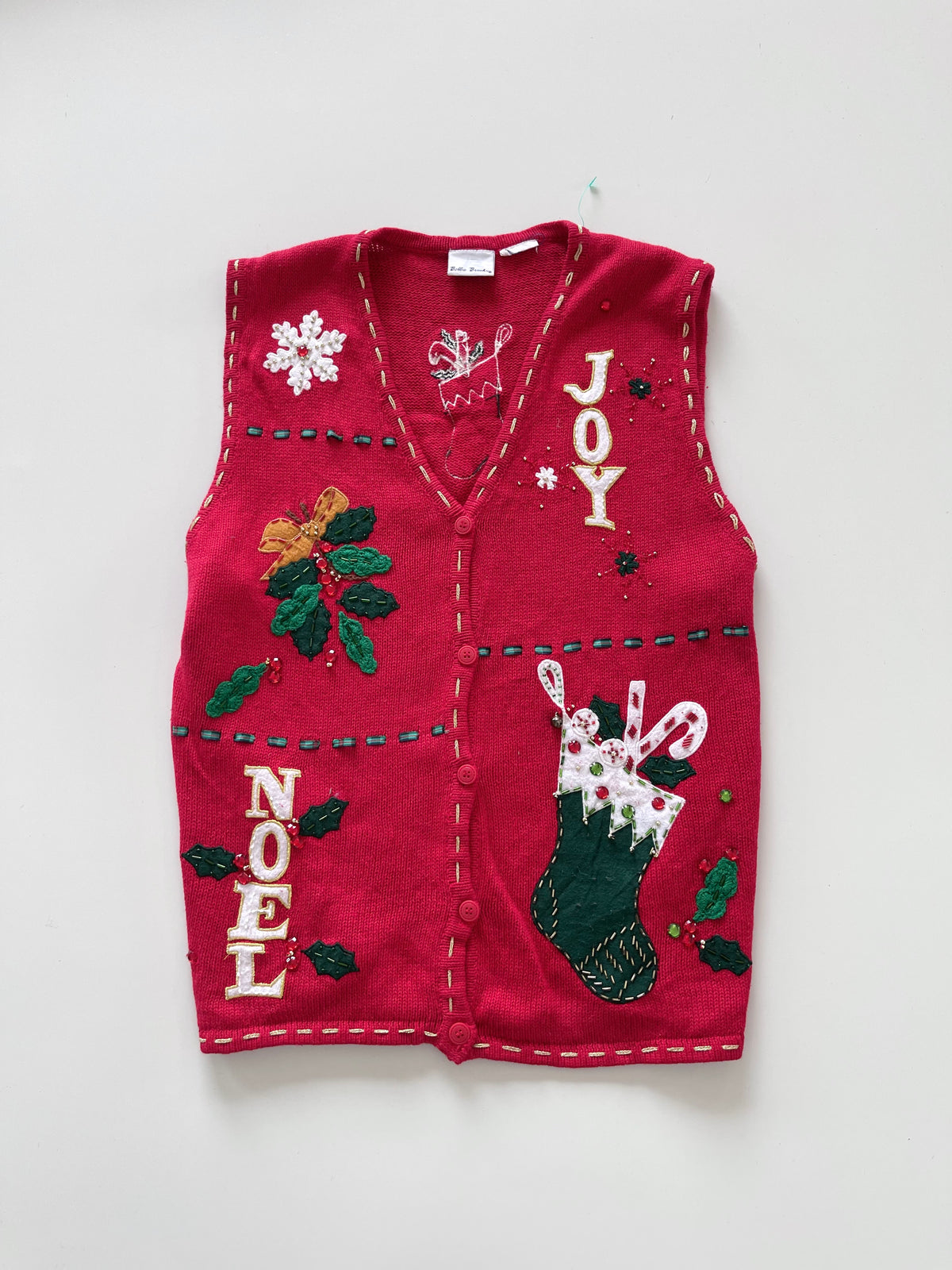 Bobbie Brooks Embroidered Christmas Vest Sweater-Bust 46