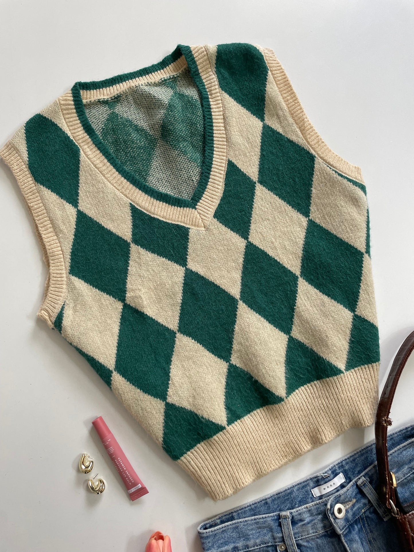 ARGYLE SWEATER VEST - BUST 36 TO 42