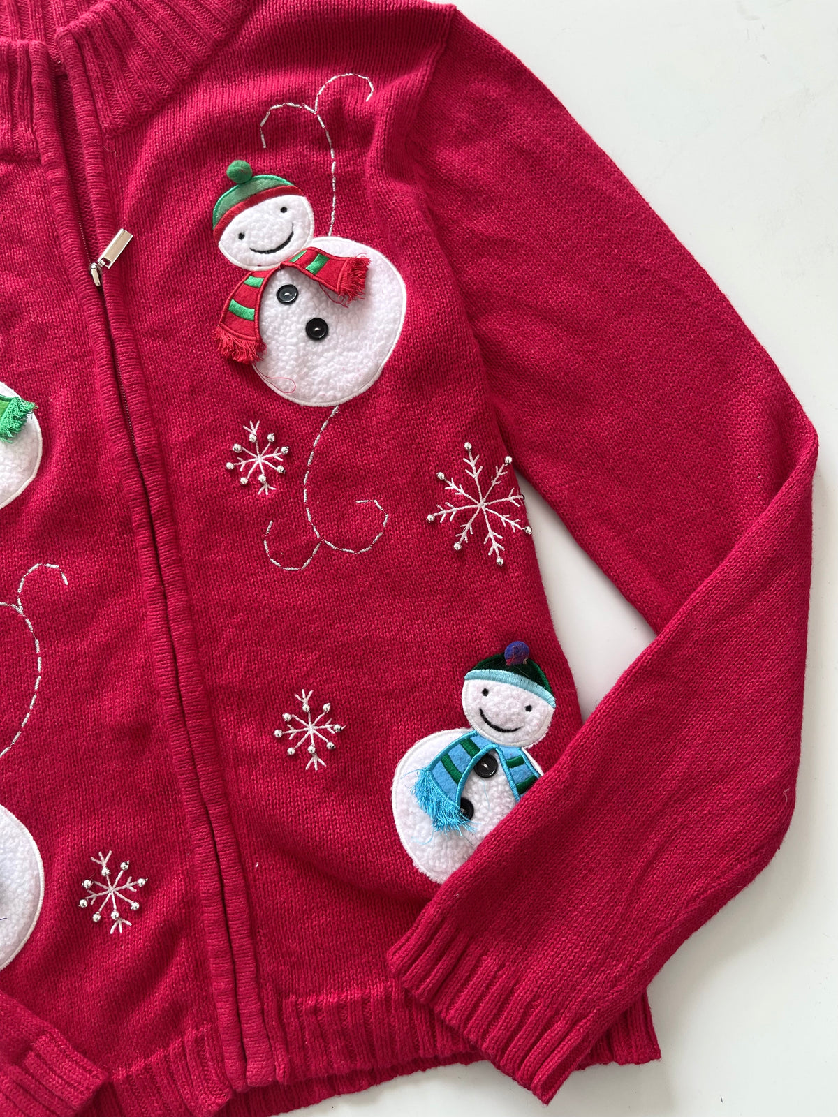 Christmas Embroidered Zipper Sweater-Bust 44
