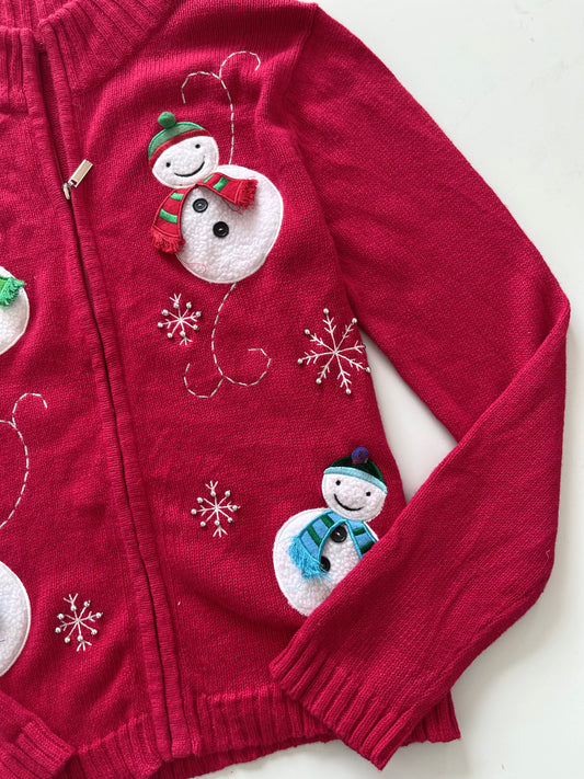 Christmas Embroidered Zipper Sweater-Bust 44