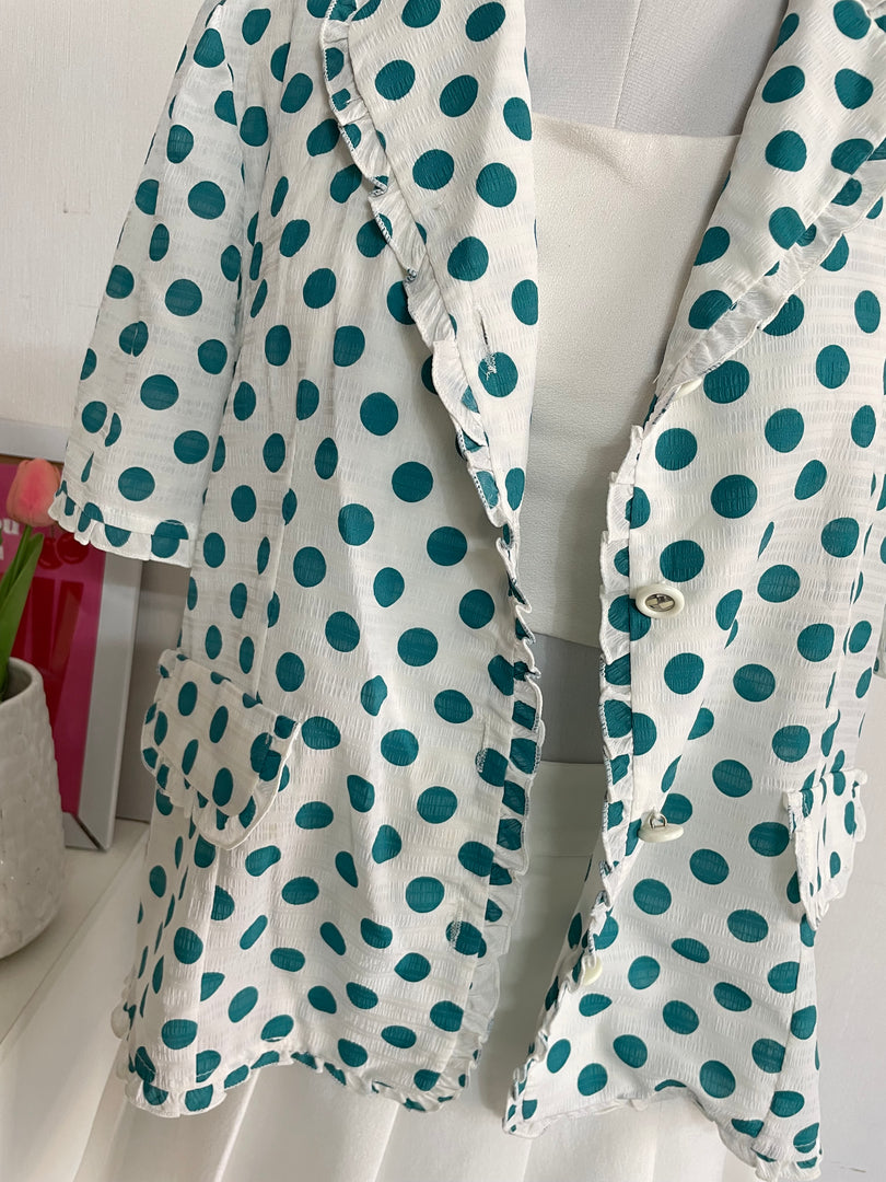 WHITE POLKA DOT SHIRT - BUST 44