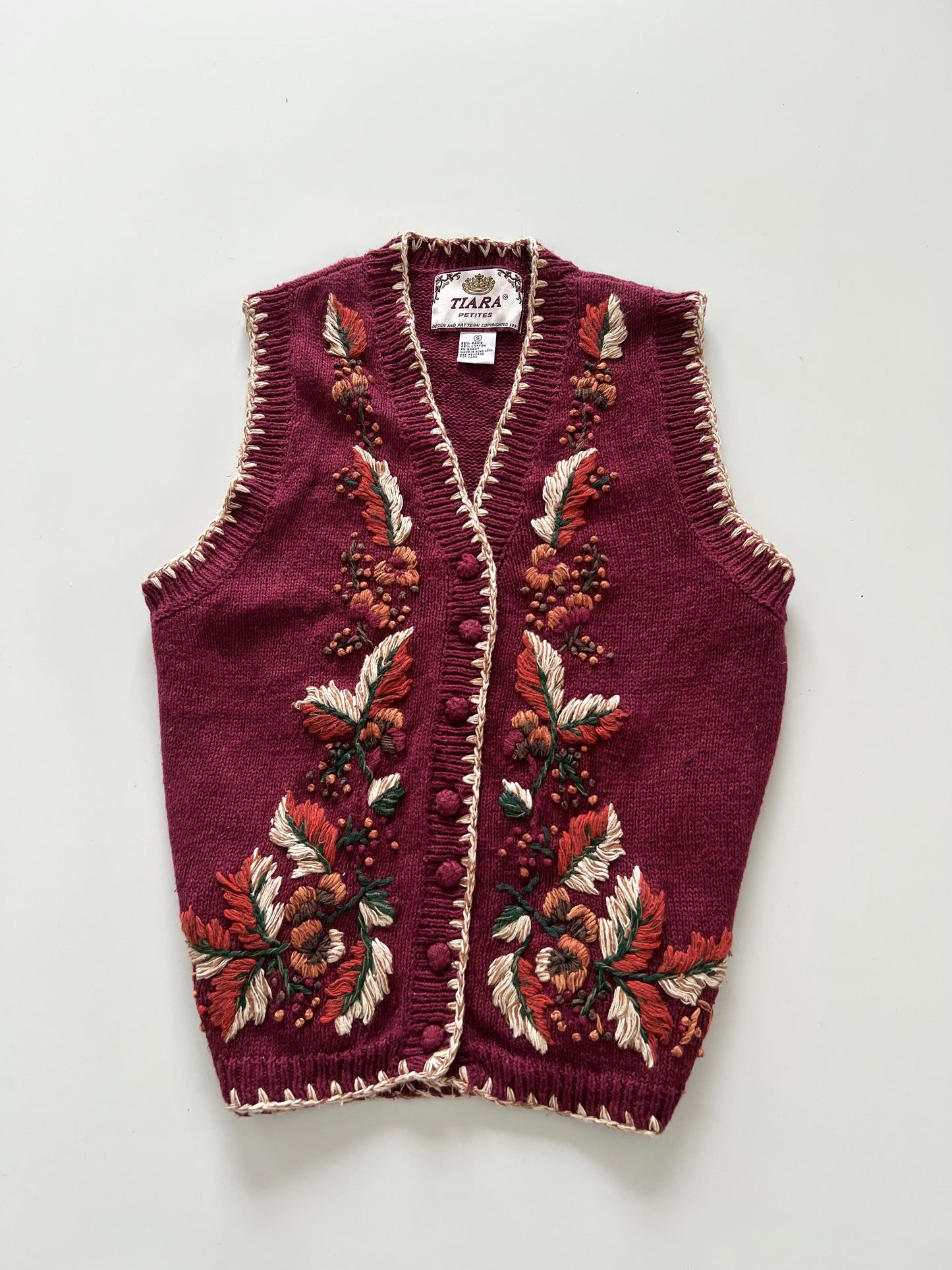 Tiara Hand Embroidered Vest Sweater-Bust 36
