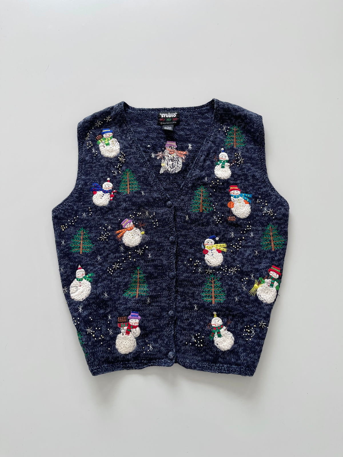 Studio Ho Ho Ho Embroidered Christmas Vest Sweater-Bust 44