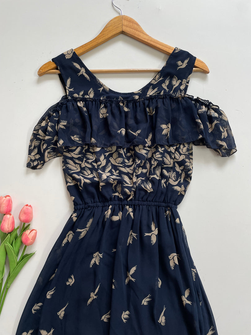 BLUE BIRDS PRINTED DRESS - BUST 34 to 36