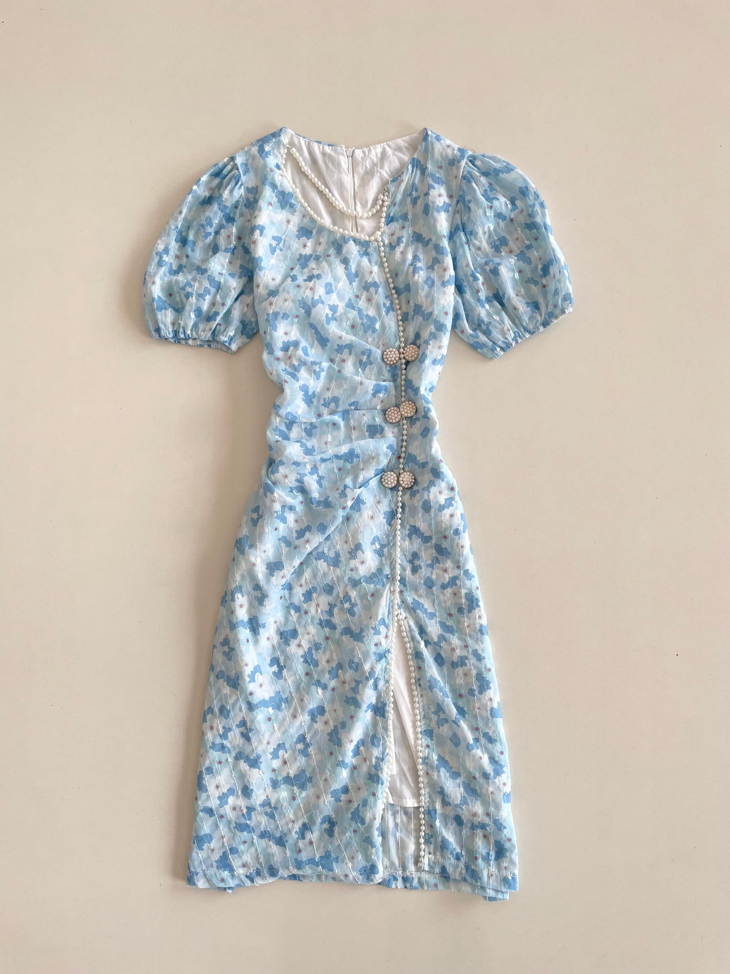 Korean Vintage Pearl Dress-Bust 32
