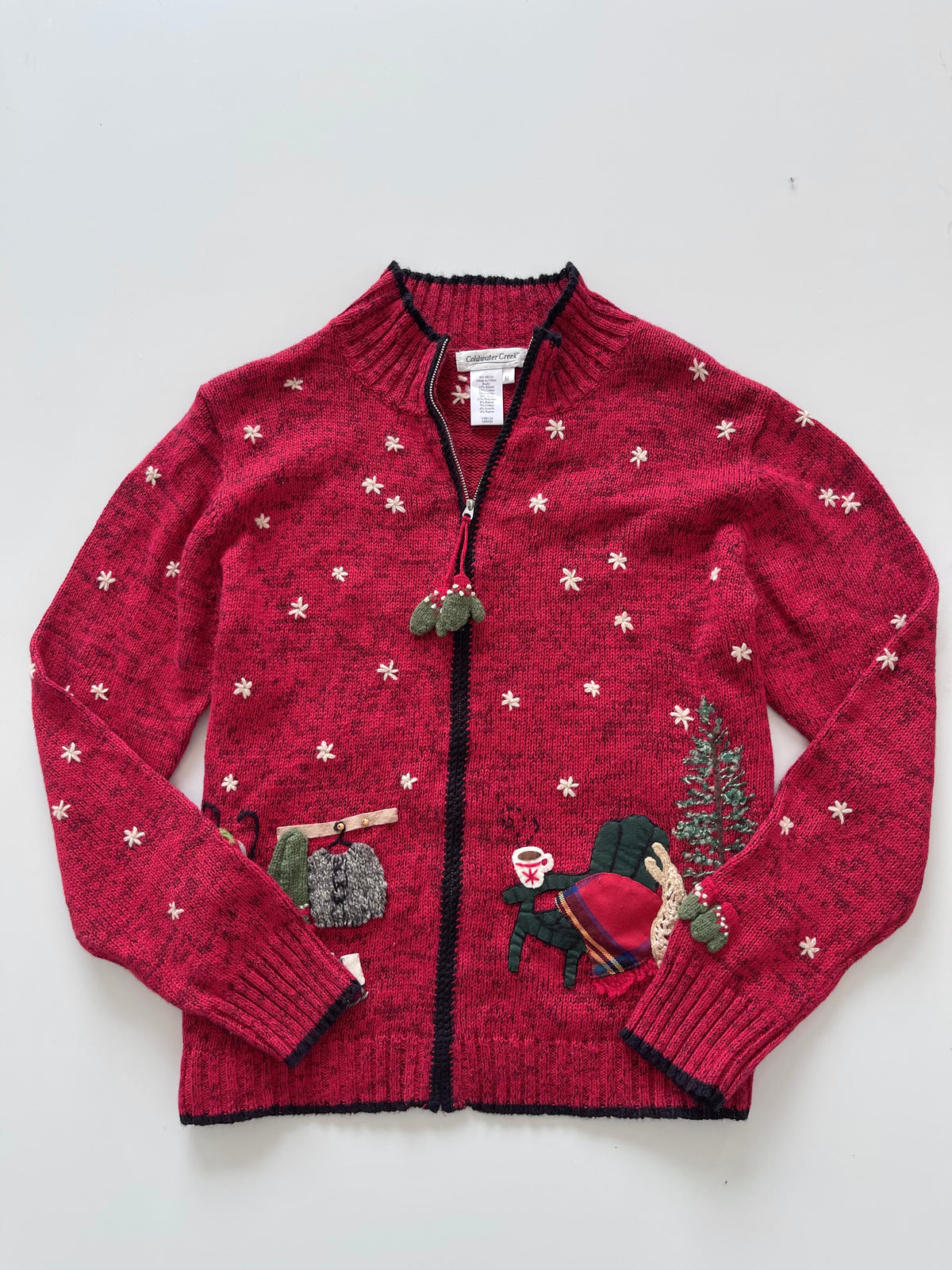 Coldwater Creek Christmas Embroidered Zip Up Sweater-Bust 40