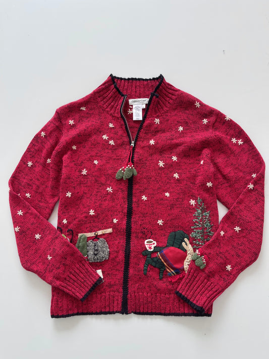 Coldwater Creek Christmas Embroidered Zip Up Sweater-Bust 40