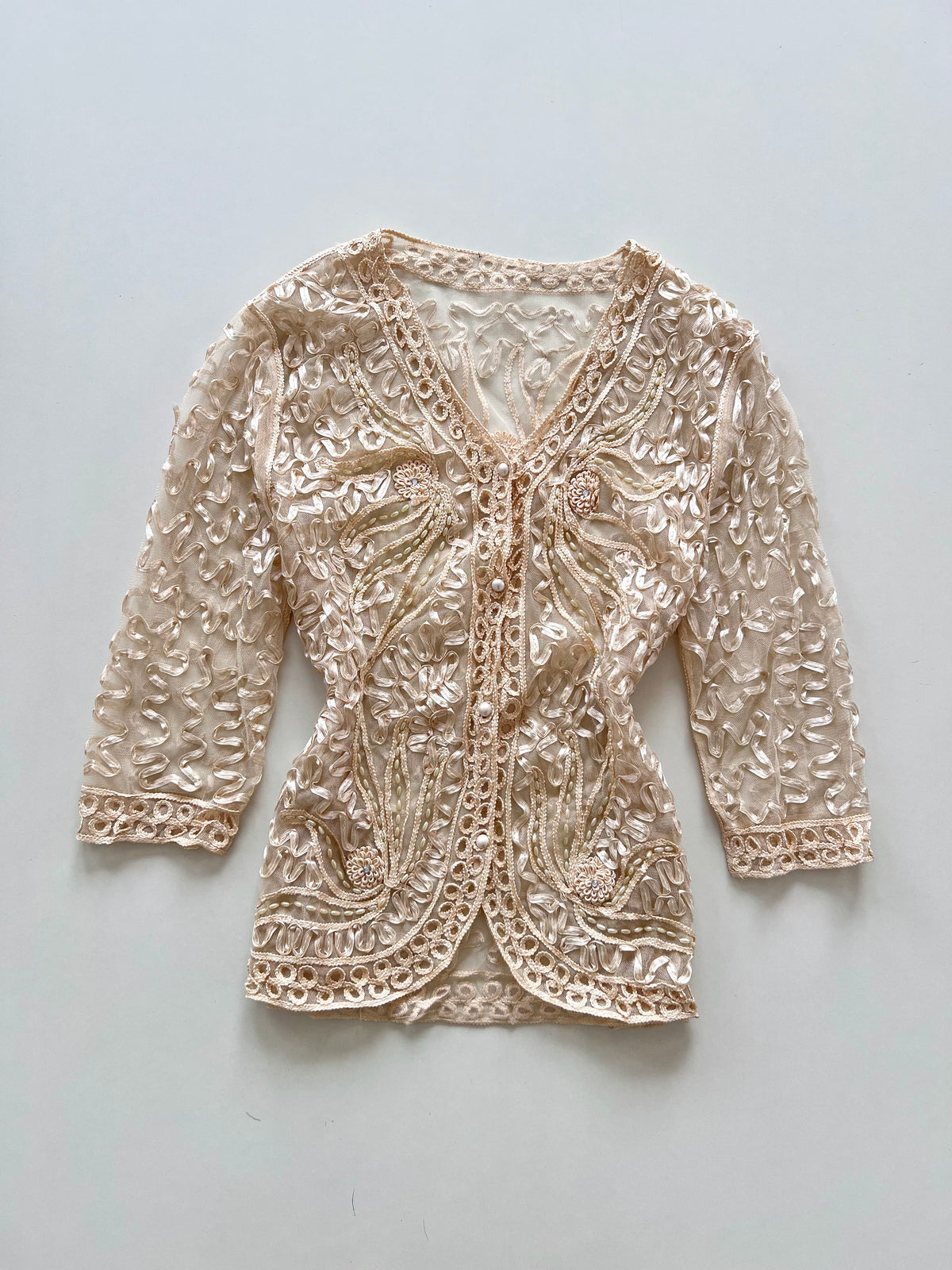 Vintage Sheer Embroidered Top-Bust 42