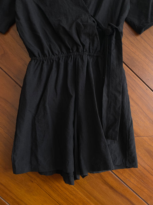 Wrap Solid Black Romper-Bust 36
