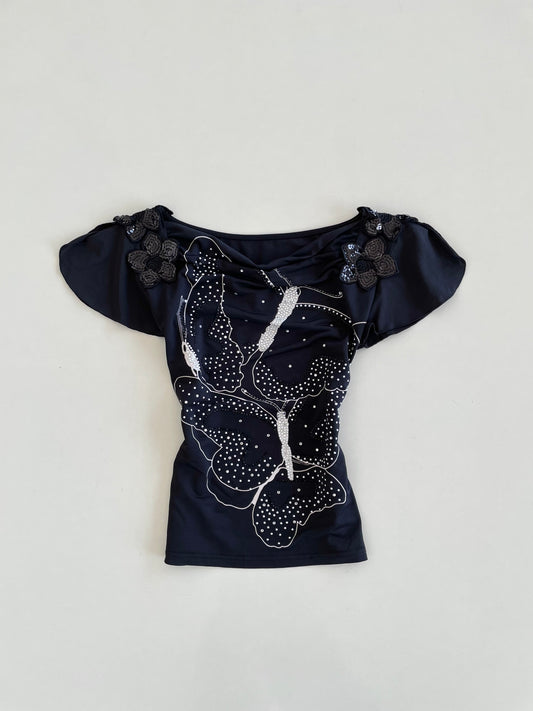 Cowl Neck Vintage Sequin Top-Bust 34 to 36