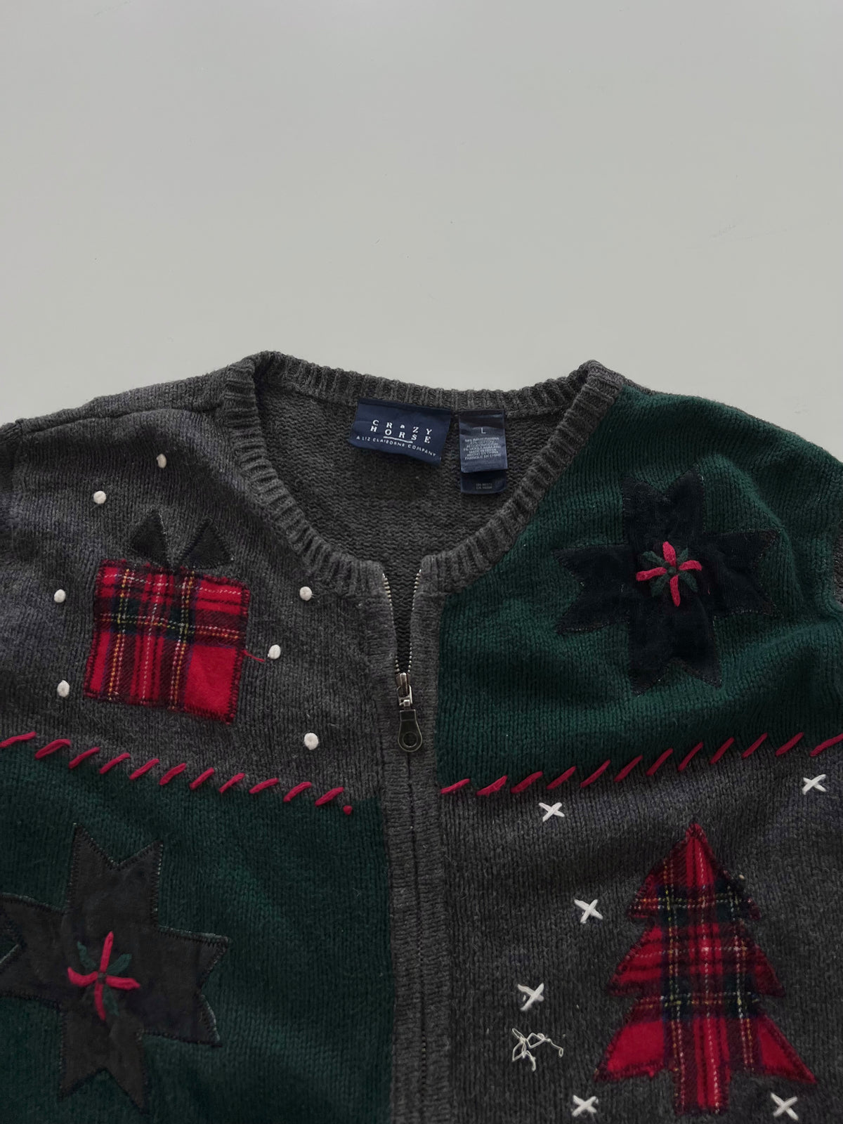 Crazy Horse Embroidered Christmas Zipper Sweater-Bust 46